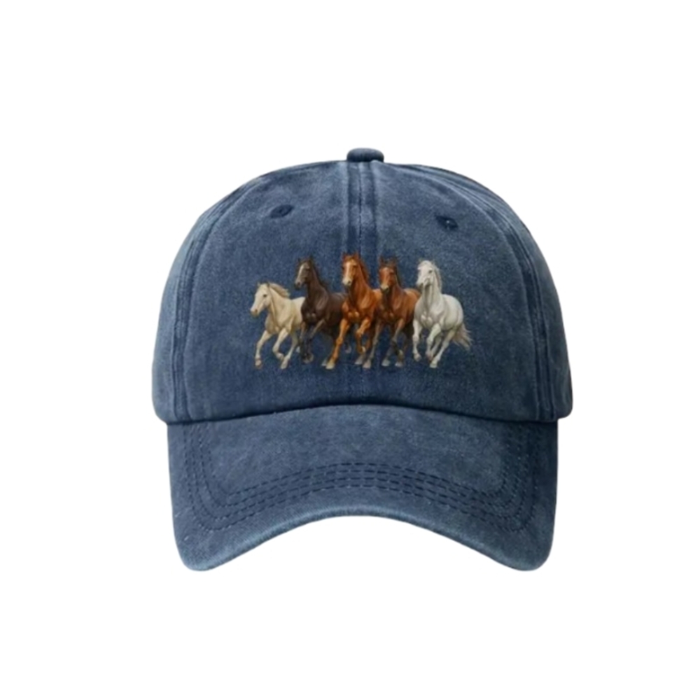 Horse Print Baseball Hat Cap Adjustable Unisex Western Horse Lovers Blue